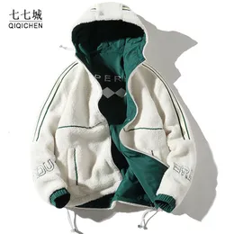 Men's Jackets Double Sided Wear Jacket Lambswool Coat Winter Letter Casual Warm Thick Hip Hop Parkas Man Hooded Tops Streetwear 221129