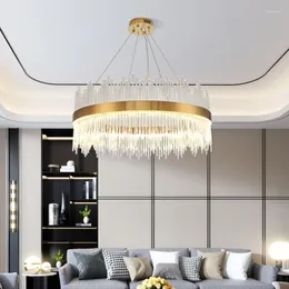 Chandeliers 2022 Modern Round Crystal Chandelier For Dining Room Rectangle Design Kitchen Island Lighting Fixtures Chrome LED Cristal Lustre