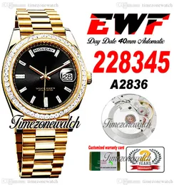 EWF DayDate 40 228345 A2836 Automatic Mens Watch Diamonds Bezel Yellow Gold Black Diamond Dial OysterSteel Bracelet Same Serial Card Super Edition Timezonewatch D4