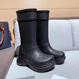Women Platform Rain Boots Designer Knee Boot Fashion Tall Black Boot Thick Bottom Round Toe Long Rainboots Shoes EU42
