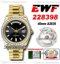 EWF V2デイデート228396 A2836自動メンズウォッチ40 YGダイヤモンドベゼルブラックバゲットダイヤモンドダイヤル社長ブレスレットスーパーエディションタイムゾーンウォッチE5