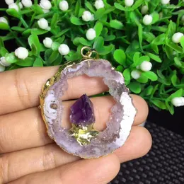 Hänge halsband släpper naturliga kristallhängare rå malm grovt hål med lila tand för kvinnor män gåva smycken joursneige