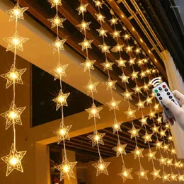 سلاسل 3 × 2M Sky Star Window Curtain Fairy Light Garland USB مع سلسلة عيد الميلاد عن بعد لزواج غرفة النوم ديكور حفل زفاف