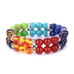 8 mm kolorowy kamień naturalny podwójnie warstwy z koralikami Bransoletki dla mężczyzn kobiety ręcznie robione elastyczne biżuterię jogi
