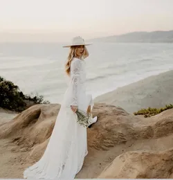 Lace Boho Mermaid Wedding Dresses Bell Long Sleeves Bridal Gown V-Neck Hippie Style Beach A-Line Engagement Elopement Vestido De Novia