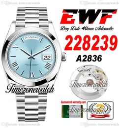 EWF Daydate 228398 A2836 Автоматические мужские часы с полированной рамкой Ледяной синий набор Серебряный римский маркер