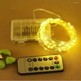 Strängar 5-20 m LED Fairy String Light med Battery Remote Control Operated Timer Waterproof Sliver Christ Chultanch Decoration