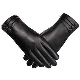 Guantes de cuero para mujer, pantalla táctil completa, conducción de coches eléctricos, moda de otoño e invierno, guantes gruesos de felpa cálidos de PU