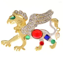 Brooches CINDY XIANG Greek Mythology Griffon Brooch Rhinestone Lion Body Olecranon Monster Pin Resin Bead Fashion Animal Jewelry Vintage