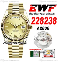 EWF DAYDATE 228238 A2836 Automatyczne męskie zegarek żółte złoto Fled Rezel szampana rzymska bransoletka ta sama karta seryjna Super Edition TimeZoneWatch B2