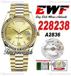 EWF DAYDATE 228238 A2836 AUTOMATISK MENSKRAV GULD GULD FLUTED BEZEL CHAMPAGNE Roman Dial President Armband Samma seriekort Super Edition TimeZoneWatch B2