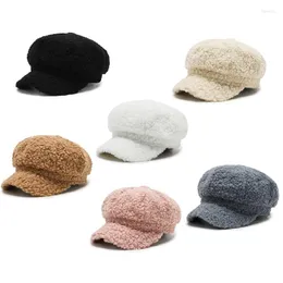 Boll Caps 573b Lamb Wool Beret Retro Leisure Artist Octagonal Hat Winter for Festival Holiday