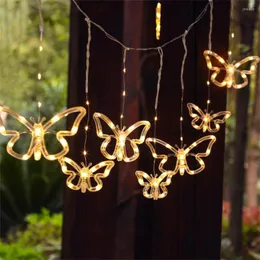 سلاسل Solar Butterfly Curtain Fairy String Light Outdoor Hanging Icicle Garland for Garden Porch Patio Decor