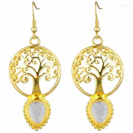 Dangle Earrings TUMBEELLUWA Crystal Stone Water Drop Of The Tree Life Charm Jewelry Gold Tone Hook For Women