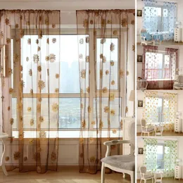 Vorhang, Sonnenblumen-Tüll, Volant, Türvorhang, Heimdekoration für Küche, Balkon, Zimmer, Fenster, Sichtschutz