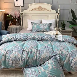 Set di biancheria da letto di lusso in cotone egiziano con stampa di fiori di Boemia, federe tessili, set da letto, copripiumino doppio in lino per la casa