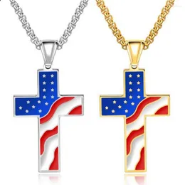 Anhänger Halsketten Kommen Männer Frauen Kreuz Halskette USA Flagge Graviert Reinem Edelstahl Schmuck