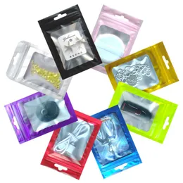 Zip Sacos de embalagem de fundo plano Vários tamanhos transparentes de vedação de vedação de presentes bolsas de acessórios de embalagem colorida colorida na frente