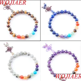 Beaded Strands 8mm natursten runda pärlor palmsträngar armband 7 chakra helande mala meditation bön yoga armband je yydhhome dh8zq