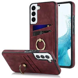 Für Samsung S22 Ultra Hüllen Stoßfest Vintage Leder Kartenhalter Brieftasche Abdeckung für Galaxy S21 FE S20 Plus Note 20 Ring Kickstand Telefon Funda