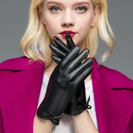 Damen-Lederhandschuhe, Voll-Touchscreen, Elektroauto-Fahrmode, Herbst- und Winter-Plüsch, verdickter warmer Handschuh