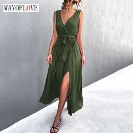 Party Dresses Wayoflove Woman Summer Elegant Sexy Split Dress Party Casual Holiday Sleeveless V Neck Office Lady Vestidos Slim Vintage Dresses T220930