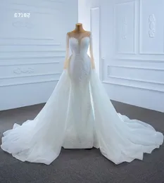 Meerjungfrau Hochzeitskleid Prinzessin Langarm Kristall Spitzenkleid Robe Elegant Schatz SM67182