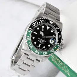 40mm NH35 Aotumatic Men's Watch Movementステンレス鋼ケースSapphire Glass Dail C3 Green Luminous Watches Black Green Mod Sub
