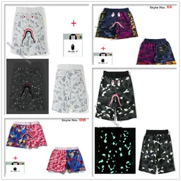 Herrshorts Apes Män Shark Shorts Men Beach Pants High Quality Tech Fleece Luminous Camouflage Star Five-Point Casual M-3XL Bring Tote Bag C06