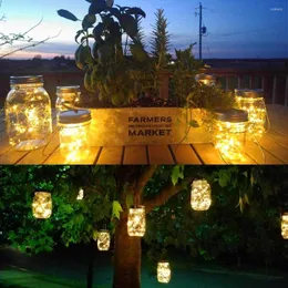 Strings Solar Mason Jar Licht met handgrepen en deksels 2m 20 LED String Fairy Firefly Lights Candle voor patio gazon tuindecoratie
