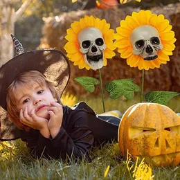 Dekorativa blommor halloween skelett solrosdekor faux växter blommor rolig uteplats Laggrädgårdsdekorationer