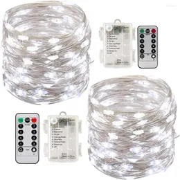 Strings Yohencin Fairy String Lights 2 Set 33ft 100 LED Battery Operated Remote Control 8 Mode Waterproof for Garden White