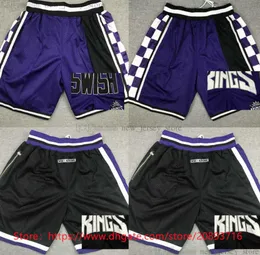 JustDon S-XXXL Classic Man Basketball Shorts Retro With Pocket Hip Pop Pant Zipper Sweatpants Short Black Purple