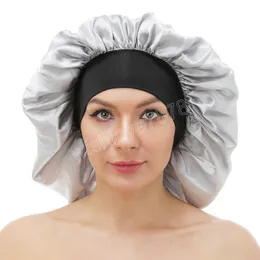 Große Satin-Mütze, Damen-Mütze, elastisches breites Band, Nachtschlafmütze für Damen, langes lockiges Haar, Pflege, Kopfbedeckung, lässige Kopfbedeckung