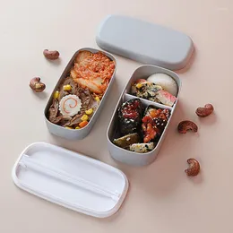 Dinnerware Sets Kids Portable Safety Material Lunch Box 2 Layer Individual Bento Microwave Lunchbox Container With Chopstick