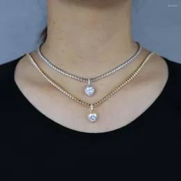 Choker 2022 Classic Love Heart Pendant Necklace Iced Out 3mm CZ Cubic Zircon Chocker Tennis Chain For Women Party Jewelry