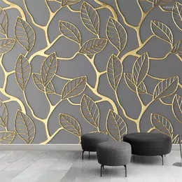壁紙カスタム Po 壁用壁紙 3D 立体黄金の木の葉リビングルームのテレビの背景壁壁画クリエイティブ紙 3DWallpapers