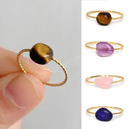 Prosty pierścionek z kamienia naturalnego złoty kolor nieregularny kryształowy pierścień dla kobiet Pierścienie palców impreza biżuteria ślubna akcesorium prezentowe