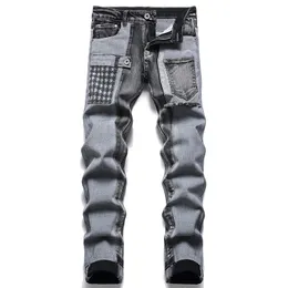 Slim Fit Men Men Gray Jeans Spring Autumn Plans Multi-Pooce Cotton Cotton Pants Pantics Skinny Pantalons