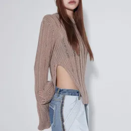 Women's Sweaters Women's Hollow Hole Irregular Side Split Knitted Sweater Women 2022 Spring And Summer Solid Color Versatile Thin