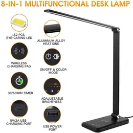 Table Lamps Wireless Charger LED Desk Lamp USB Charging Port Touch Control Dimmable Eye-Caring Light 5 Lighting Modes & Brightness