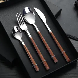 أدوات المائدة مجموعات تقليد مقبض خشبي مجموعة أدوات الجدول شريحة لحم سكين الجدول الرئيسي أعلى ملعقة الحلوى شوكة الفولاذ المقاوم للصدأ