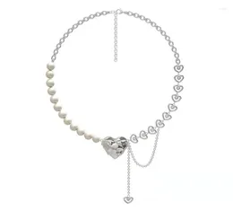 Chains Timeless Wonder Sweet Faux Pearl Heart Statement Necklaces For Women Designer Jewelry Korean Goth Runway Gift Collar 3231