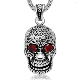 Chains Jade Angel Men's Necklace Vintage Old Black Enamel Silver Tone Stainless Steel Sugar Skull Red CZ Inlaid Pendant