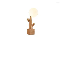 Table Lamps Cactus Wood Glass Art Deco Living Room Bedroom Bedside Lamp Silent Wind Decoration LED Desktop Desk Lights Lighting