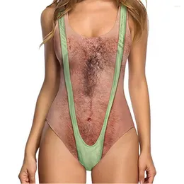 Conjuntos de sutiãs exclusivos femininos lingerie feminina imitação masculina cabelo no peito sexy estampado corte alto engraçado maiô monokini verão