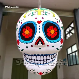 Funny Large Halloween Inflatable Skull Balloon 3m Hanging White Air Blow Up Skull Model With LED Light For Party Event