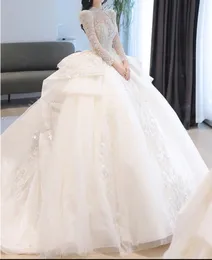 Luxury Sparkle Sequins Ball Gown Wedding Dress 2023 long sleeve Dubai Arabic Bridal Gowns Long Backless Shiny Vestidos Plus Size
