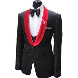 Foto real Black Paisley Groom Tuxedos Shawl Collar Men Ternos de Business Festes de Blazer de Blazer de 3 Peças Personalizar W1501