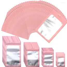 Jewelry Pouches 50pcs Plastic Matte Pink Aluminum Foil Zip Lock Packaging Bag Necklace Storage Pouch Small Sachets Food Sample Bags